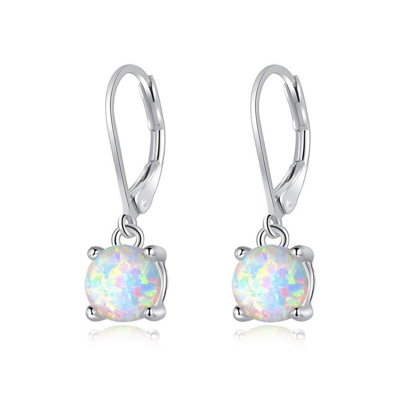 CiNily Womens Opal Dangle Earrings Rhodium Plated Leverback hypoallergenic Gemstone Drop Earrings - Image 1